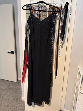 Night Way Collections Black Maxi Slip Dress with Sparkle